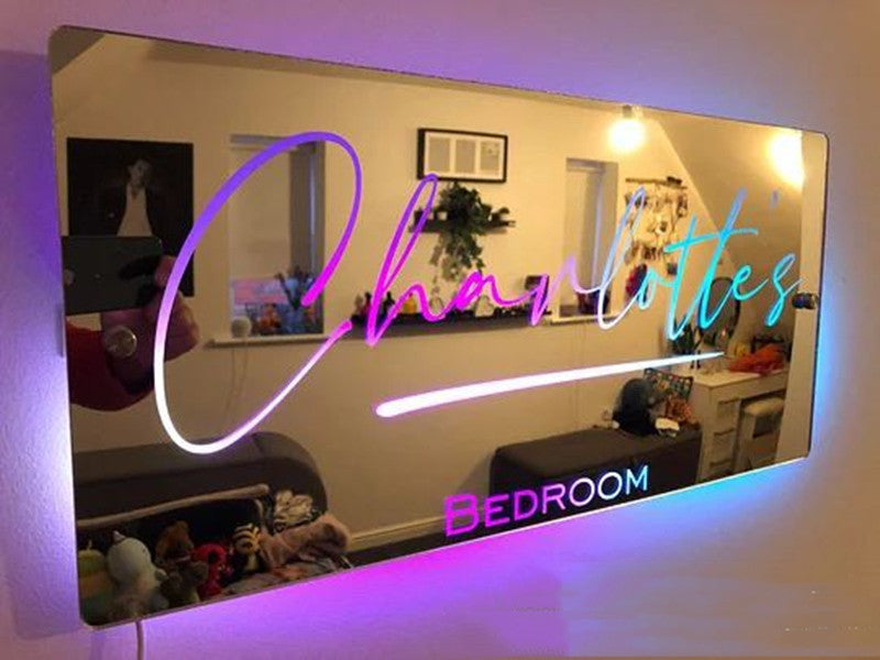 Personalisierte Namensspiegelleuchte für Schlafzimmer, LED-Leuchtspiegel für die Wand, individuelles Foto, Weihnachten, Valentinstag, Hochzeitsgeschenke