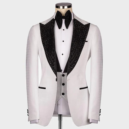 Black Groom Wedding Suits For Men Luxury Crystals Beading Jacket Vest Pants 3 Pieces Prom Tuxedos Tailor-Made Male Clothing 2024