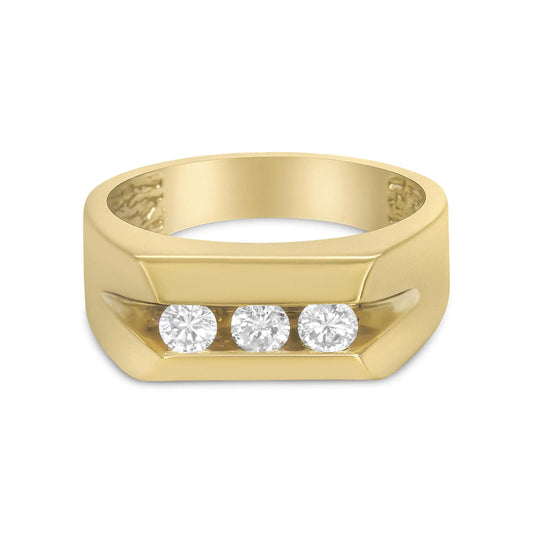 Men's 14K Yellow Gold 1/2 Cttw Channel Set Diamond 3 Stone Band Ring (H-I Color, I1 Clarity)