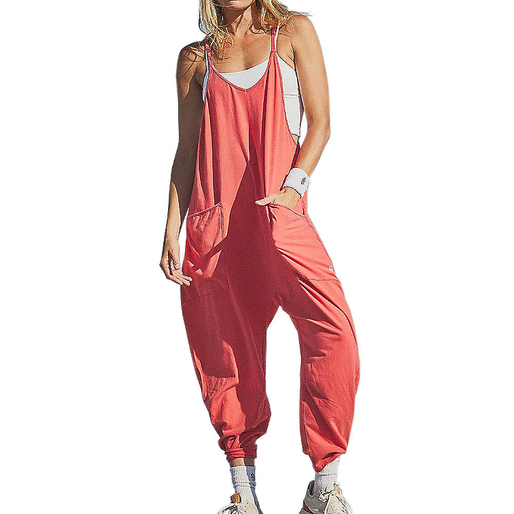 Sommer frauen Lose Ärmellose Overalls Spaghetti Strap Lange Hose Strampler Overall Mit Taschen Zipper