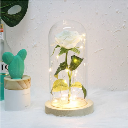 Muttertagsgeschenk, für immer verzauberte Rosenblume in Glas, LED-Licht, Heimdekoration