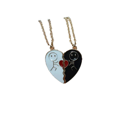 Heart-shaped Multi-part Stickman Couple Necklace