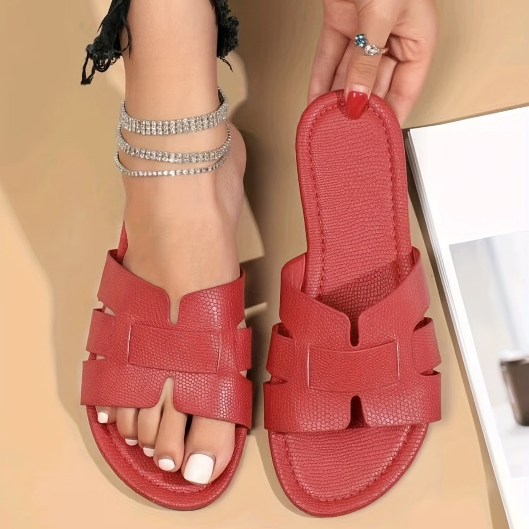 Square Toe Flat Sandals Summer Hollow Out Slides Slippers Women Footwear