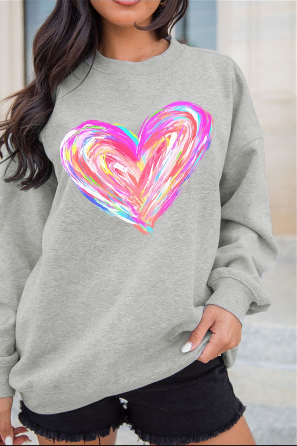 Valentine’s Day Heart Round Neck Drop Shoulder Sweatshirt