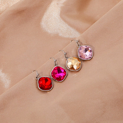 Boucles d'oreilles carrées en zircone multicolores, clous d'oreilles dorés, bijoux