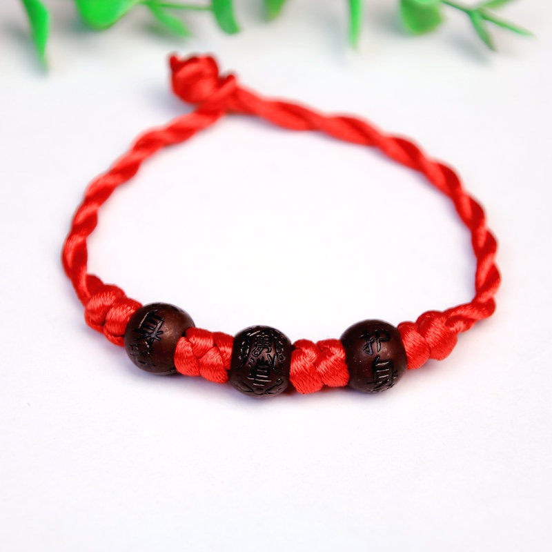 Bracelet en corde rouge Bunbun tissé à la main, pièce de monnaie en cuivre