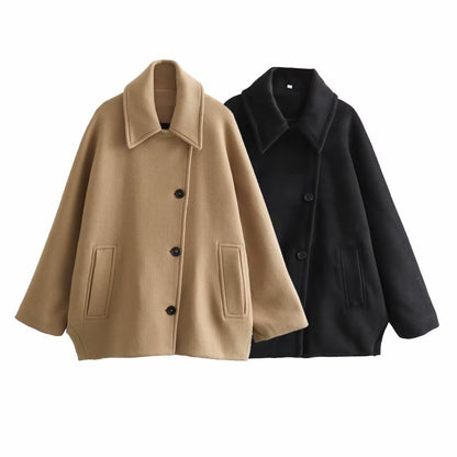 Winter Wool Blend Short Batwing Sleeve Woolen Overcoat Coat