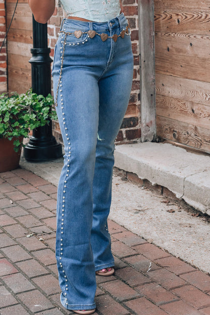 Pearl Trim High Waist Bootcut Jeans