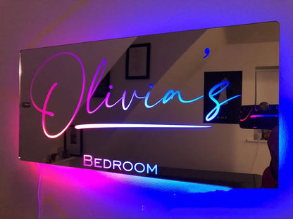 Personalisierte Namensspiegelleuchte für Schlafzimmer, LED-Leuchtspiegel für die Wand, individuelles Foto, Weihnachten, Valentinstag, Hochzeitsgeschenke