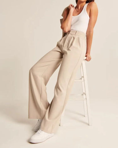 High Waist Straight Trousers With Pockets Wide Leg Casual Suit Pants For Women