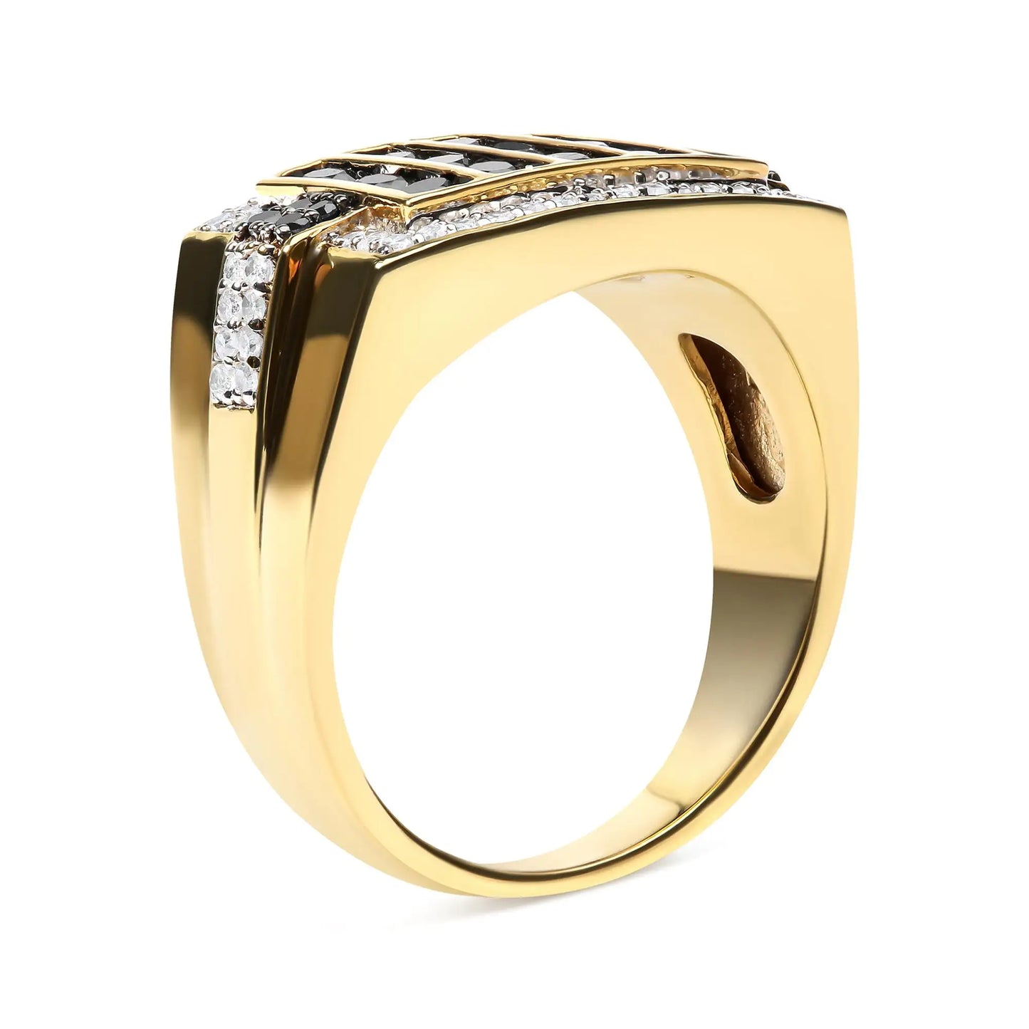 Men's 10K Yellow Gold 1.00 Cttw White and Black Treated Diamond Cluster Ring (Black / I-J Color, I2-I3 Clarity)