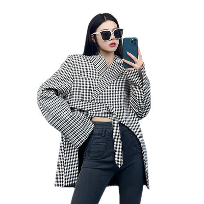 Plaid Blazers For Women Notched Colllar Long Sleeves Patchwork Binding Loose Blazer Female Fashion