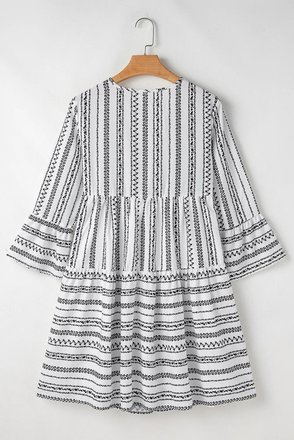 Printed Tie Neck Three-Quarter Sleeve Mini Dress