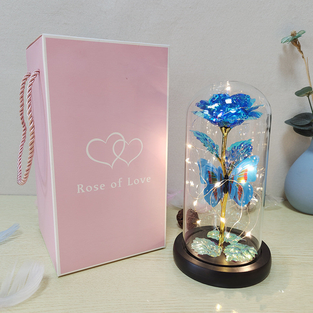 Valentinstagsgeschenk, ewige Rose, LED-Lichtfolienblume in Glasabdeckung, Muttertag, Hochzeit, Gastgeschenke, Brautjungfern-Geschenk