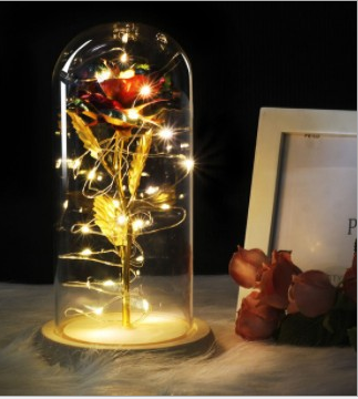 Muttertagsgeschenk, für immer verzauberte Rosenblume in Glas, LED-Licht, Heimdekoration