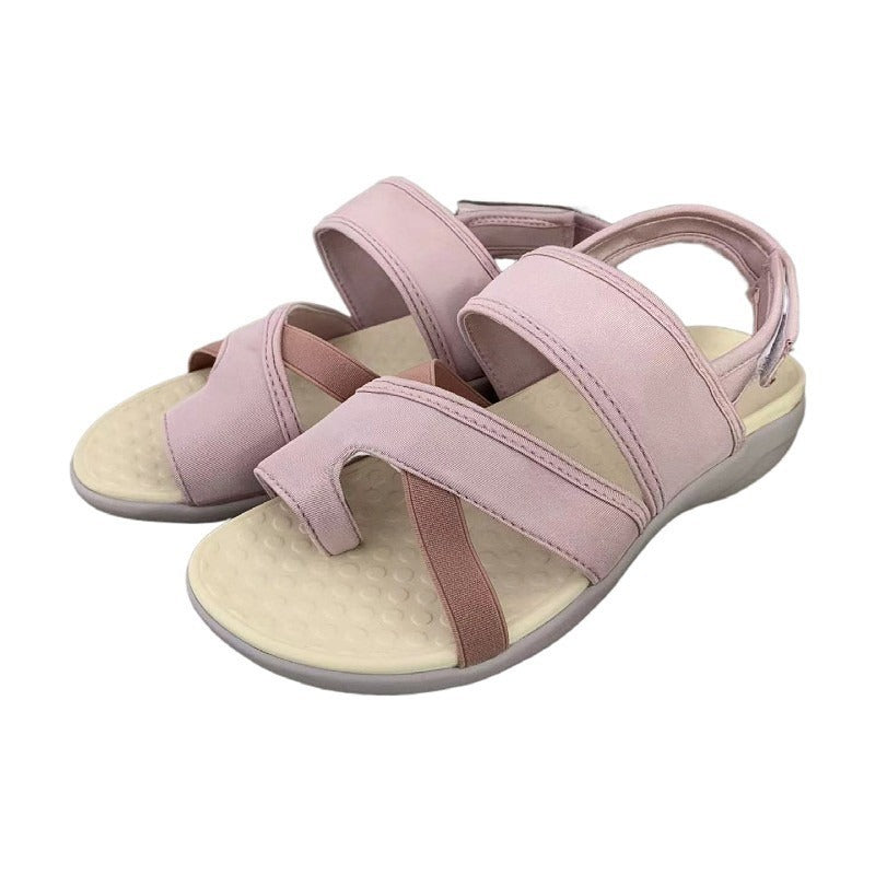 Summer Toe Thick Sole Beach Sandals with Velcro One Line Buckle Flat Bottom 43 Large Women's Shoes