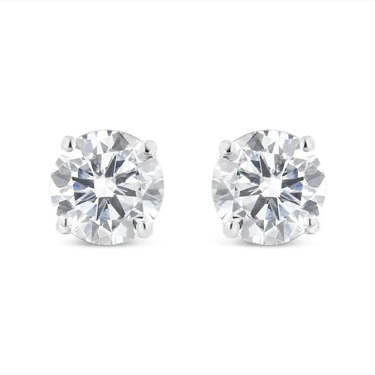 IGI Certified 14K White Gold 1.0 Cttw Solitaire Round Cut Diamond Stud Earrings (G-H Color, I1-I2 Clarity)