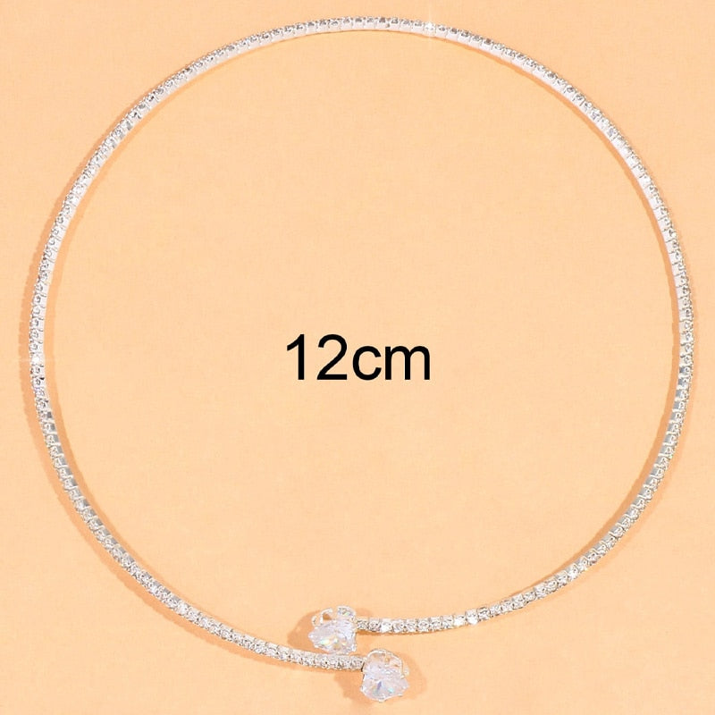 Stonefans Fashion Rhinestone Heart Collar Choker Necklace for Women Simple Open Collar Necklace Torques Jewelry Accessories