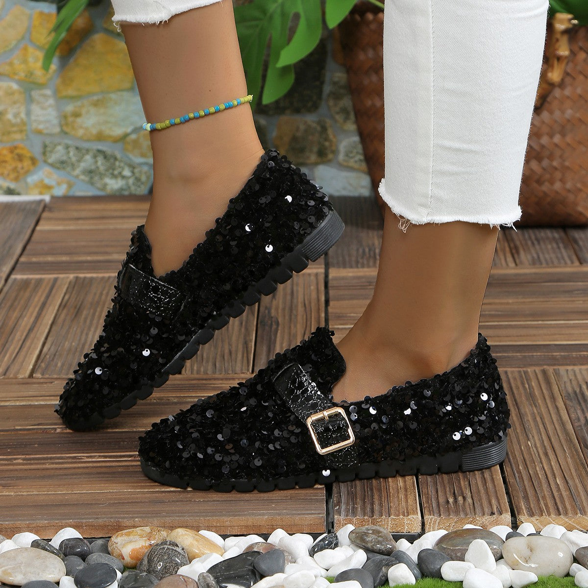 Sequin Round Toe Slip-Ons