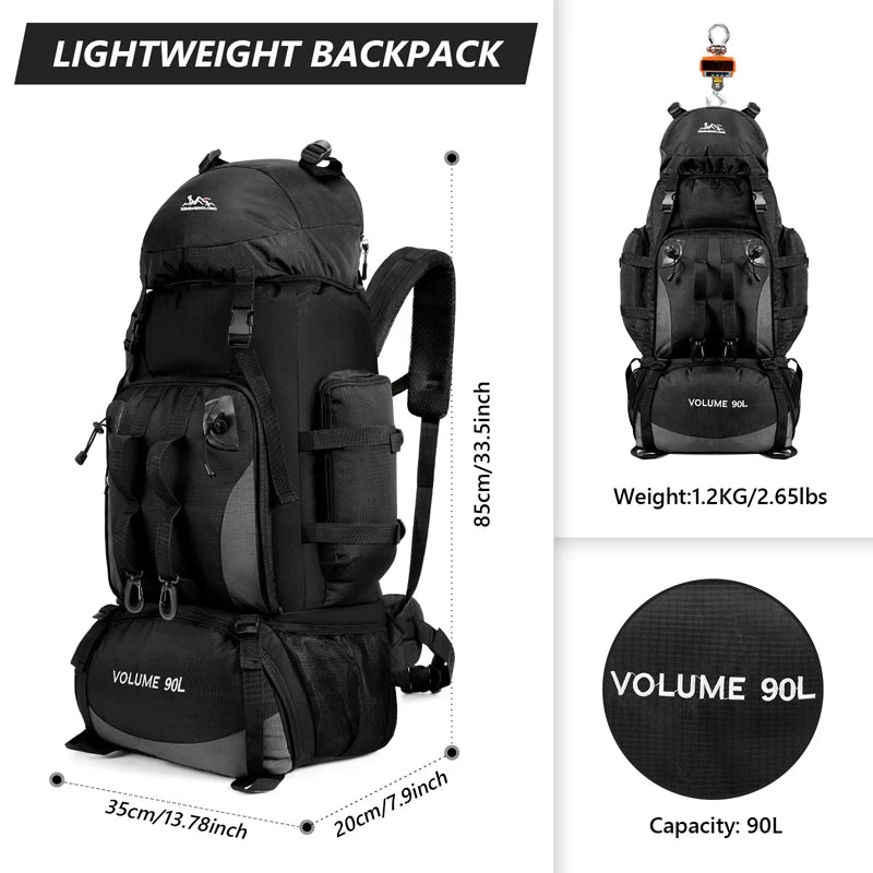 90L Waterproof Hiking Camping Backpack Trekking Bag Rucksack Large Capacity Travel Outdoor Sports Bags Camping Equipment Men - Jaazi International