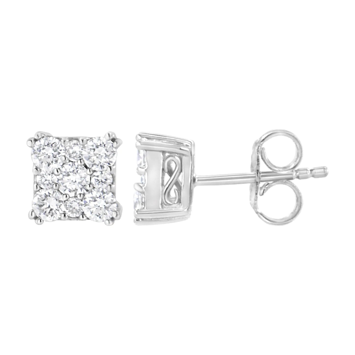 .925 Sterling Silver 1 1/10 cttw Lab Grown Diamond Composite Cluster Earring (F - G Color, VS2 - SI1 Clarity) - Jaazi Intl