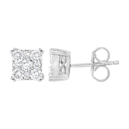 .925 Sterling Silver 1 1/10 cttw Lab Grown Diamond Composite Cluster Earring (F - G Color, VS2 - SI1 Clarity) - Jaazi Intl