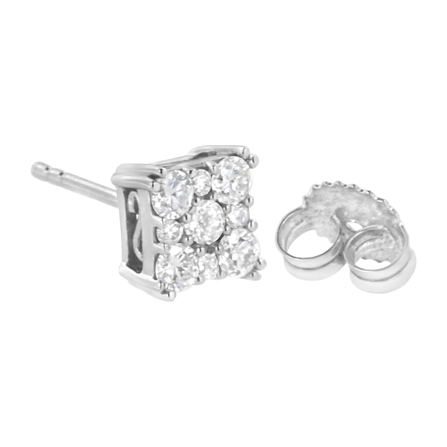 .925 Sterling Silver 1 1/10 cttw Lab Grown Diamond Composite Cluster Earring (F - G Color, VS2 - SI1 Clarity) - Jaazi Intl