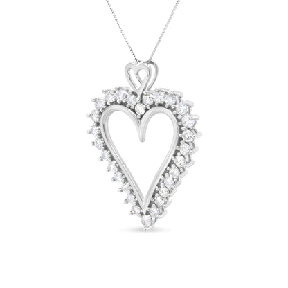 .925 Sterling Silver 1 3/4 Cttw Round Diamond Lined Open Heart Pendant 18" Necklace (I - J Color, I2 - I3 Clarity) - Jaazi Intl