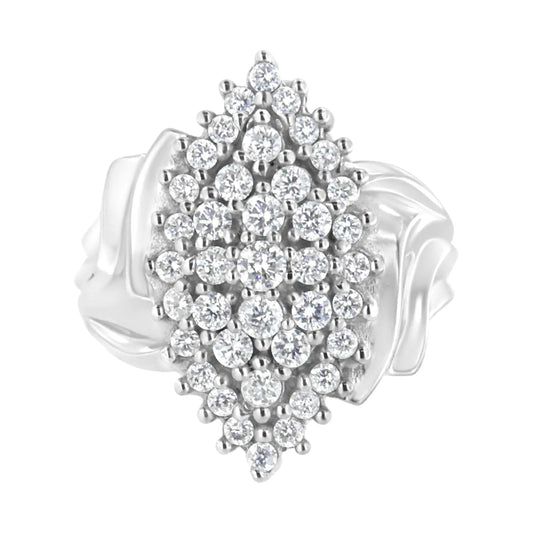 .925 Sterling Silver 1 cttw Lab Grown Diamond Cluster Ring (F - G Color, VS2 - SI1 Clarity) - Jaazi Intl