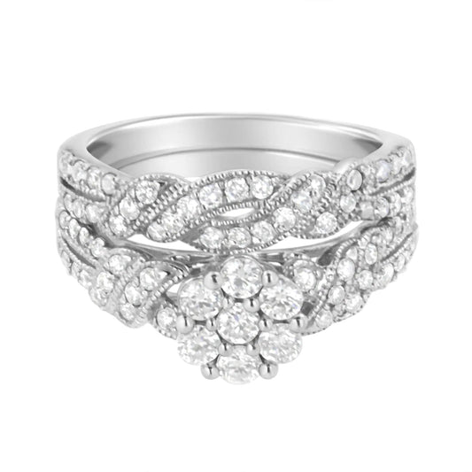 .925 Sterling Silver 1 cttw Lab Grown Diamond Engagement Ring and Band Set (F - G Color, VS2 - SI1 Clarity) - Jaazi Intl