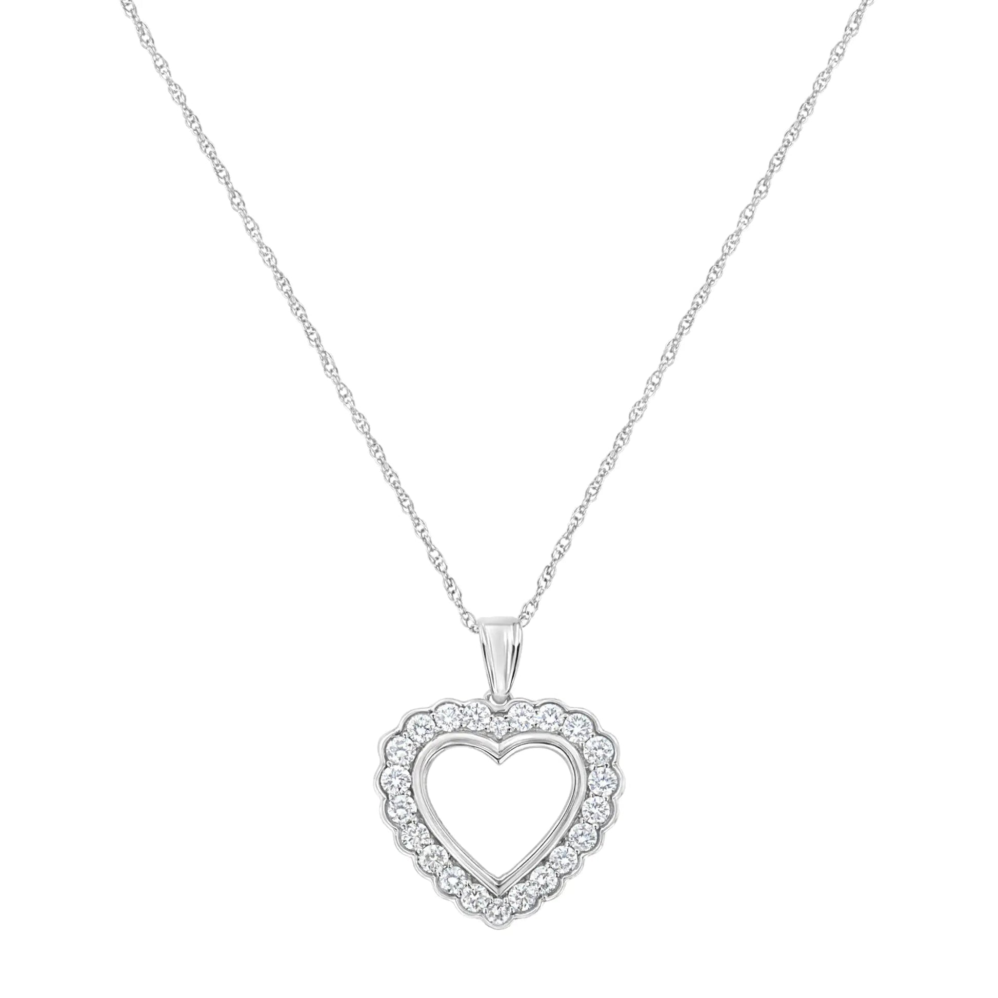 .925 Sterling SIlver 1 cttw Lab Grown Diamond Heart Pendant Necklace (F - G Color, VS2 - SI1 Clarity) - Jaazi Intl