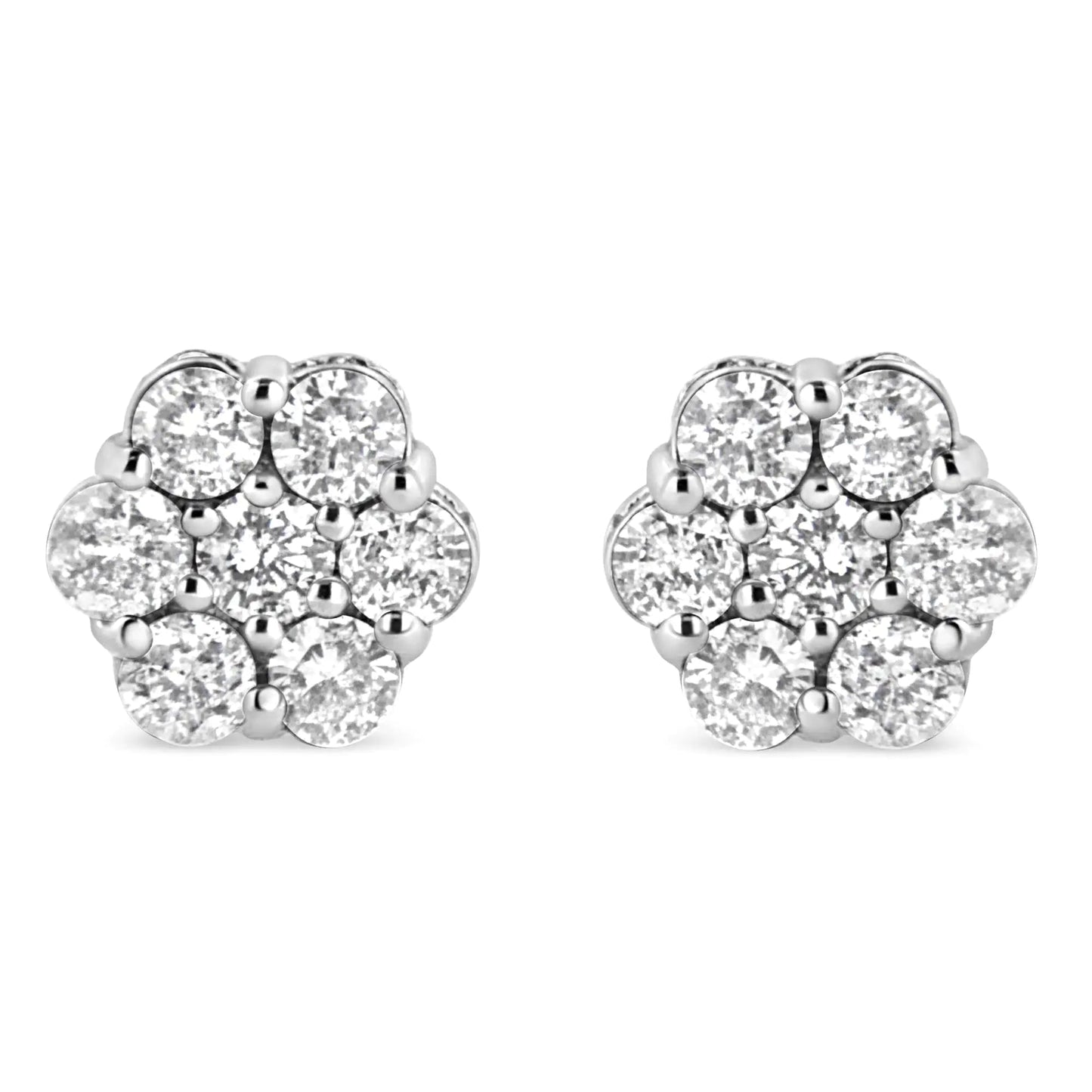 .925 Sterling Silver 1.0 Cttw Diamond Cluster 7 Stone Floral Stud Earring (I - J Color, I1 - I2 Clarity) - Jaazi Intl