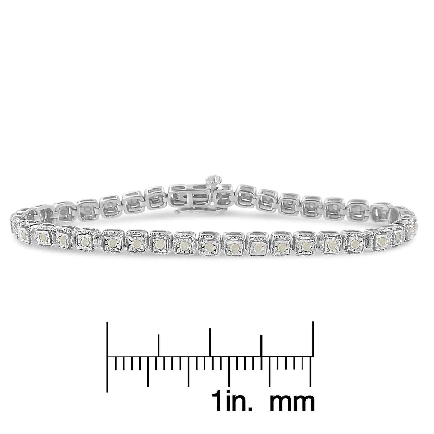 .925 Sterling Silver 1.0 Cttw Diamond Miracle - Set Square Milgrain 7" Link Tennis Bracelet (I - J Color, I3 Clarity) - Jaazi Intl