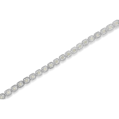 .925 Sterling Silver 1.0 Cttw Diamond Miracle - Set Square Milgrain 7" Link Tennis Bracelet (I - J Color, I3 Clarity) - Jaazi Intl