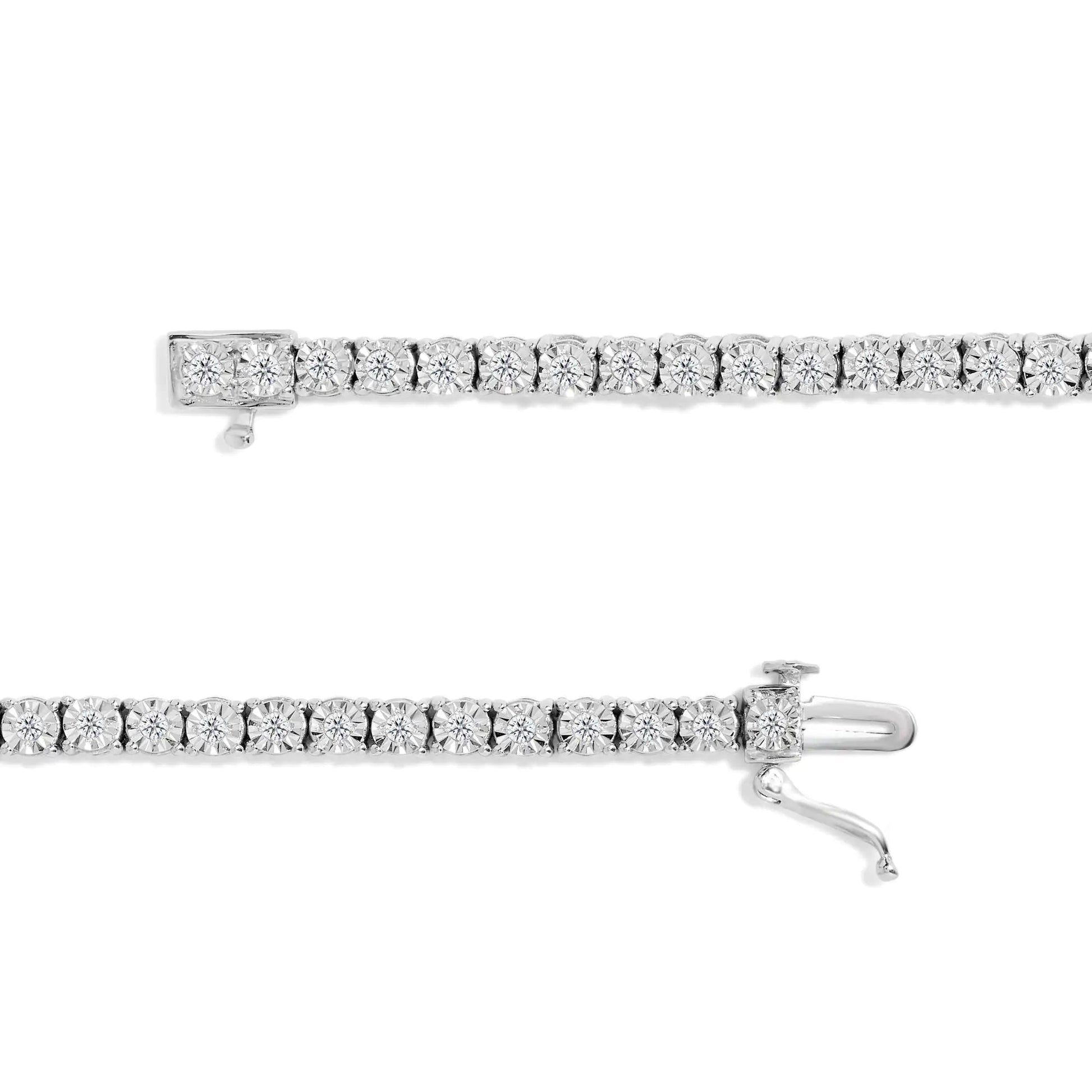 .925 Sterling Silver 1.0 Cttw Miracle - Set Diamond Round Faceted Bezel Tennis Bracelet (I - J Color, I3 Clarity) - Jaazi Intl