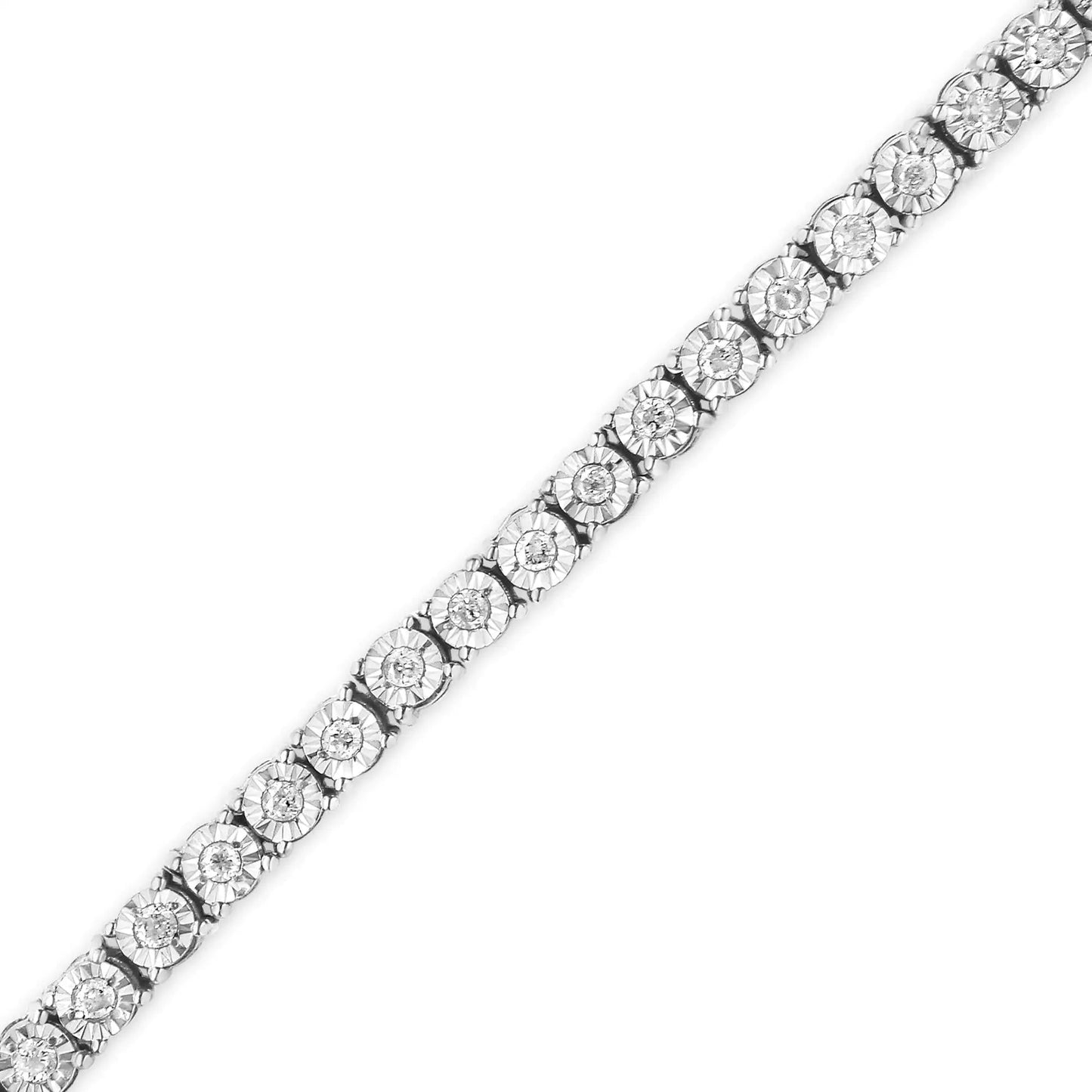 .925 Sterling Silver 1.0 Cttw Miracle - Set Diamond Round Faceted Bezel Tennis Bracelet (I - J Color, I3 Clarity) - Jaazi Intl