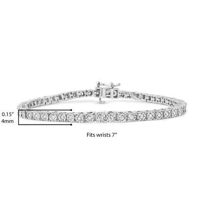 .925 Sterling Silver 1.0 Cttw Miracle - Set Diamond Round Faceted Bezel Tennis Bracelet (I - J Color, I3 Clarity) - Jaazi Intl