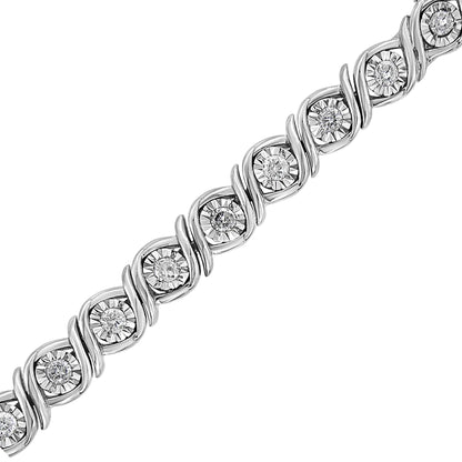 .925 Sterling Silver 1.0 Cttw Round Diamond Miracle Plate and "S" Link Tennis Bracelet (I - J Color, I3 Clarity) - 7" - Jaazi Intl