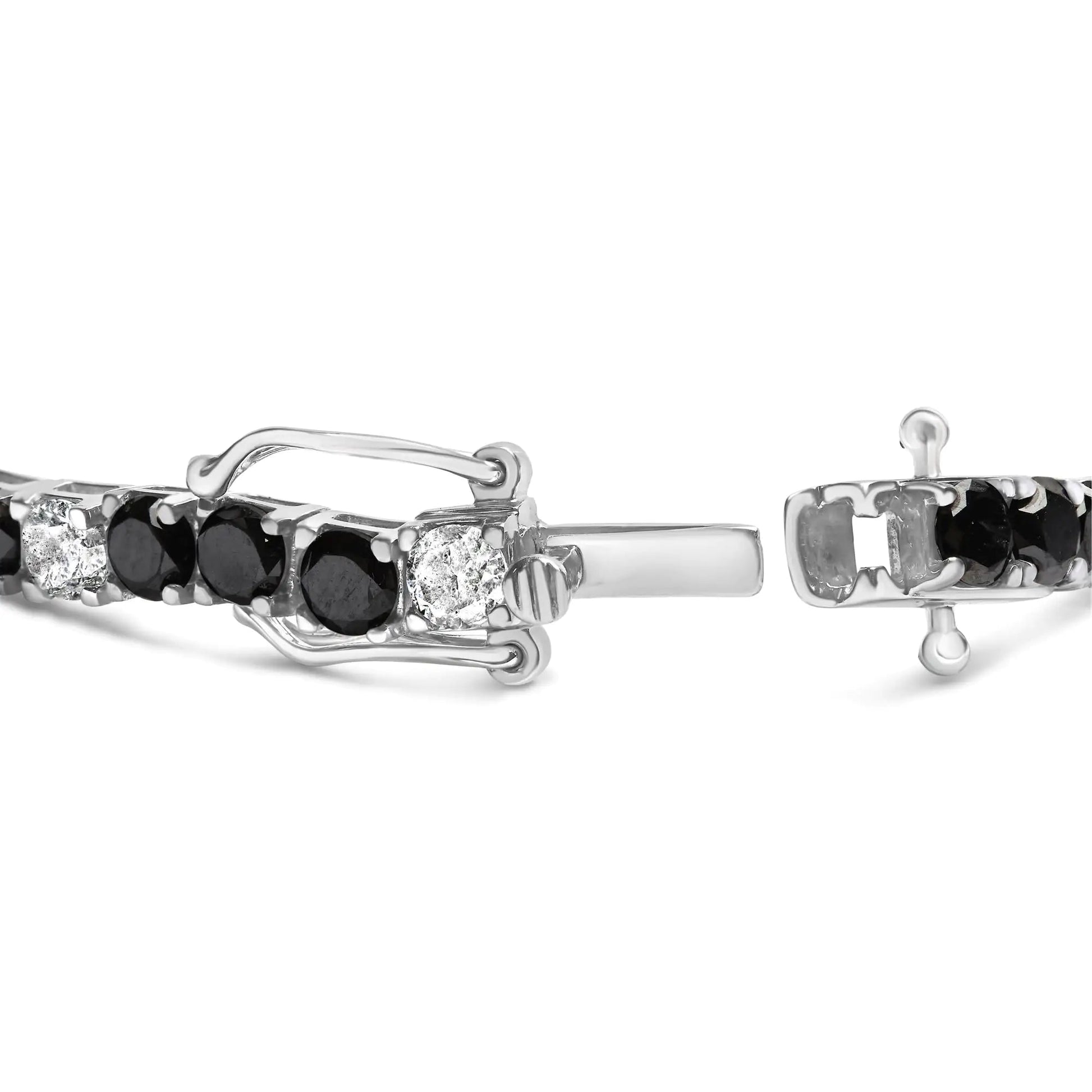 .925 Sterling Silver 10.00 Cttw White and Black Round Diamond Classic 4 Prong Tennis Bracelet (Black/I - J Color, I2 - I3 Clarity) - 7.25" Inches - Jaazi Intl