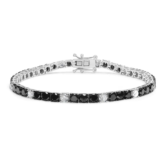 .925 Sterling Silver 10.00 Cttw White and Black Round Diamond Classic 4 Prong Tennis Bracelet (Black/I - J Color, I2 - I3 Clarity) - 7.25" Inches - Jaazi Intl