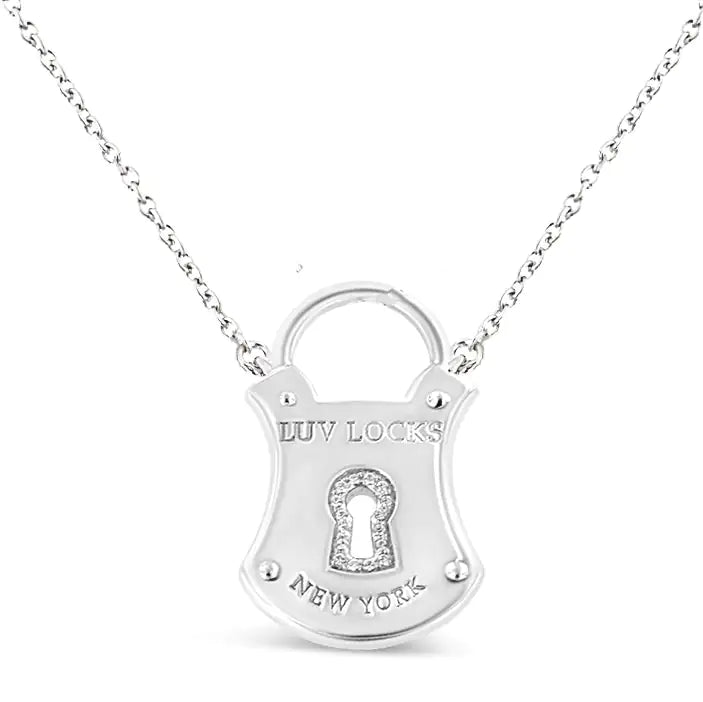 .925 Sterling Silver 1/10 Cttw Diamond Lock Pendant 18" Necklace (H - I Color, I1 - I2 Clarity) - Jaazi Intl