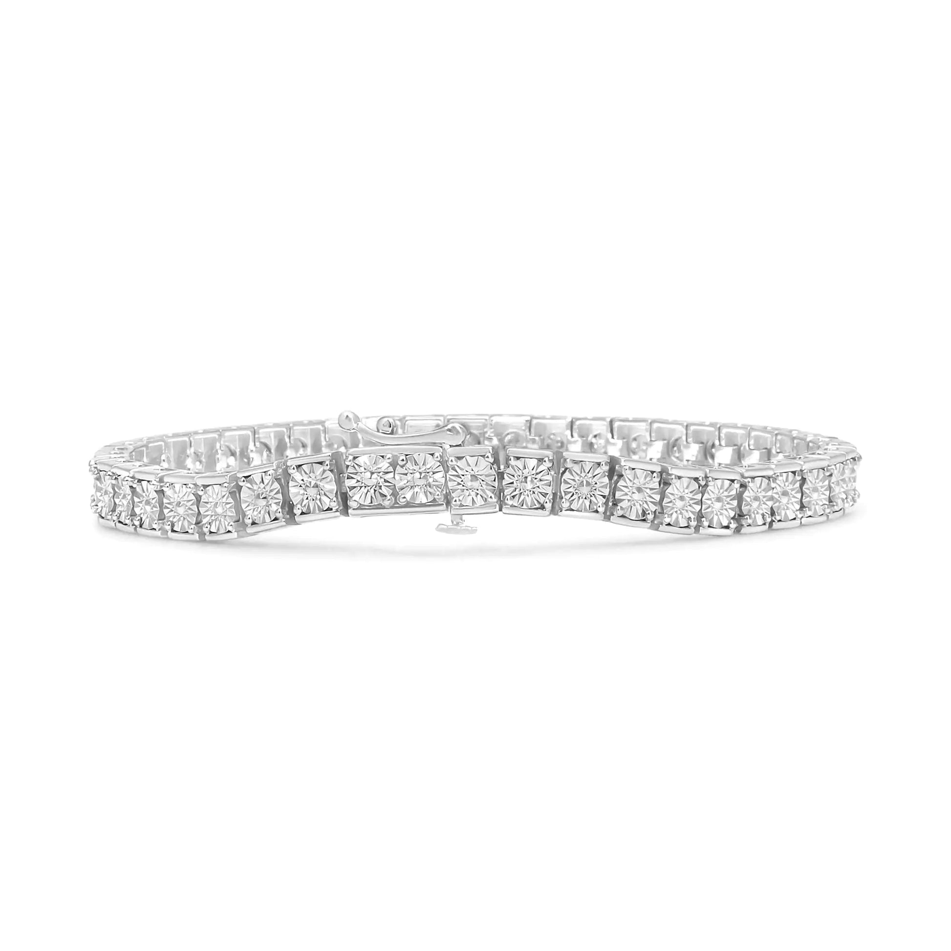 .925 Sterling Silver 1/10 Cttw Miracle Set Diamond and Beaded Tennis Link Bracelet (I - J Color, I2 - I3 Clarity) - 7.25" Inches - Jaazi Intl