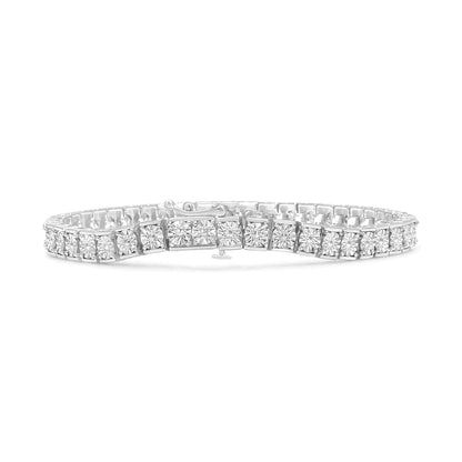 .925 Sterling Silver 1/10 Cttw Miracle Set Diamond and Beaded Tennis Link Bracelet (I - J Color, I2 - I3 Clarity) - 7.25" Inches - Jaazi Intl