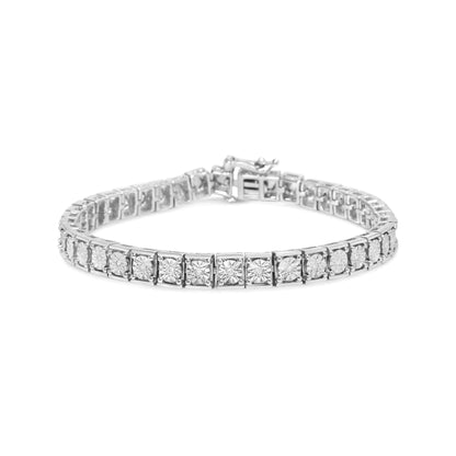 .925 Sterling Silver 1/10 Cttw Miracle Set Diamond and Beaded Tennis Link Bracelet (I - J Color, I2 - I3 Clarity) - 7.25" Inches - Jaazi Intl