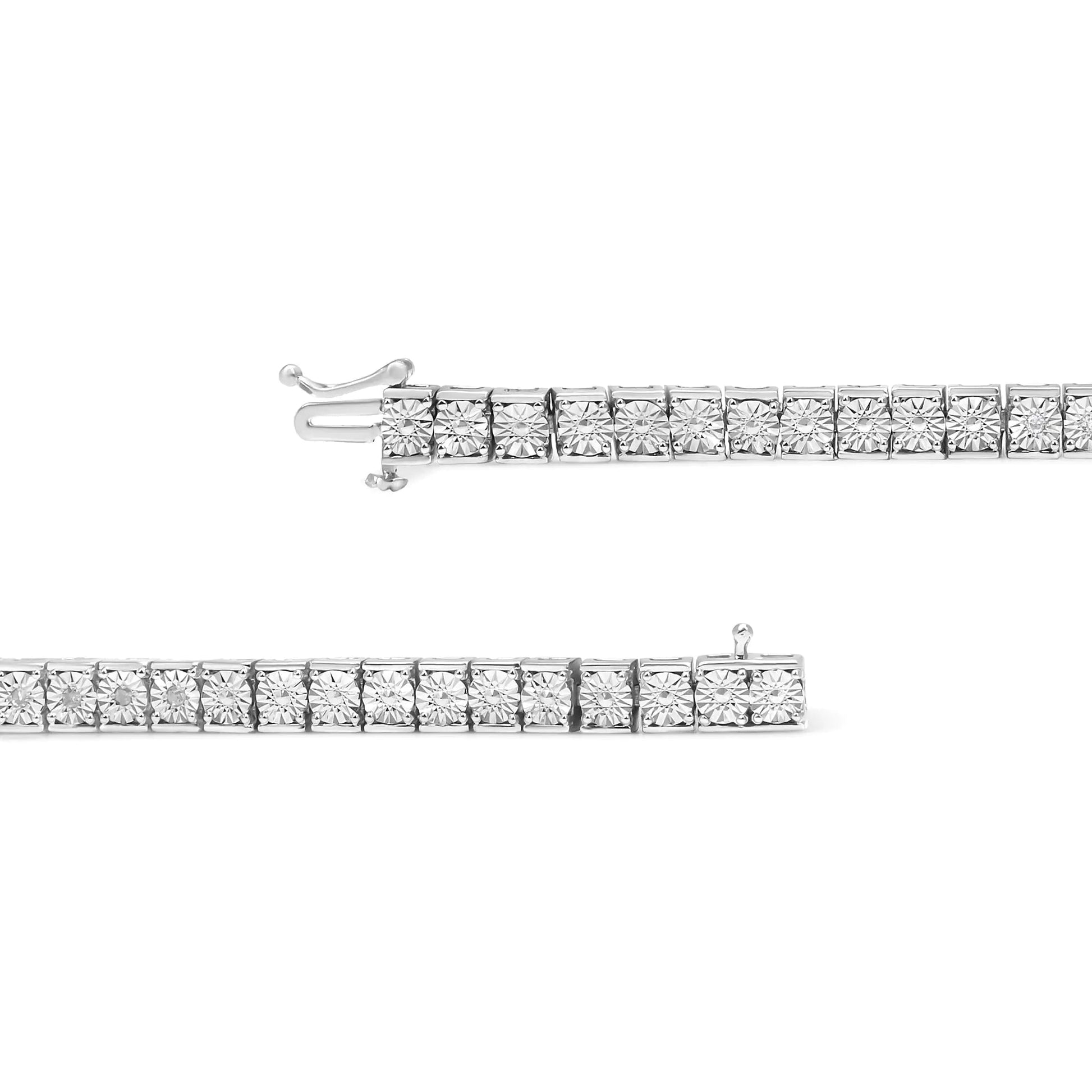 .925 Sterling Silver 1/10 Cttw Miracle Set Diamond and Beaded Tennis Link Bracelet (I - J Color, I2 - I3 Clarity) - 7.25" Inches - Jaazi Intl