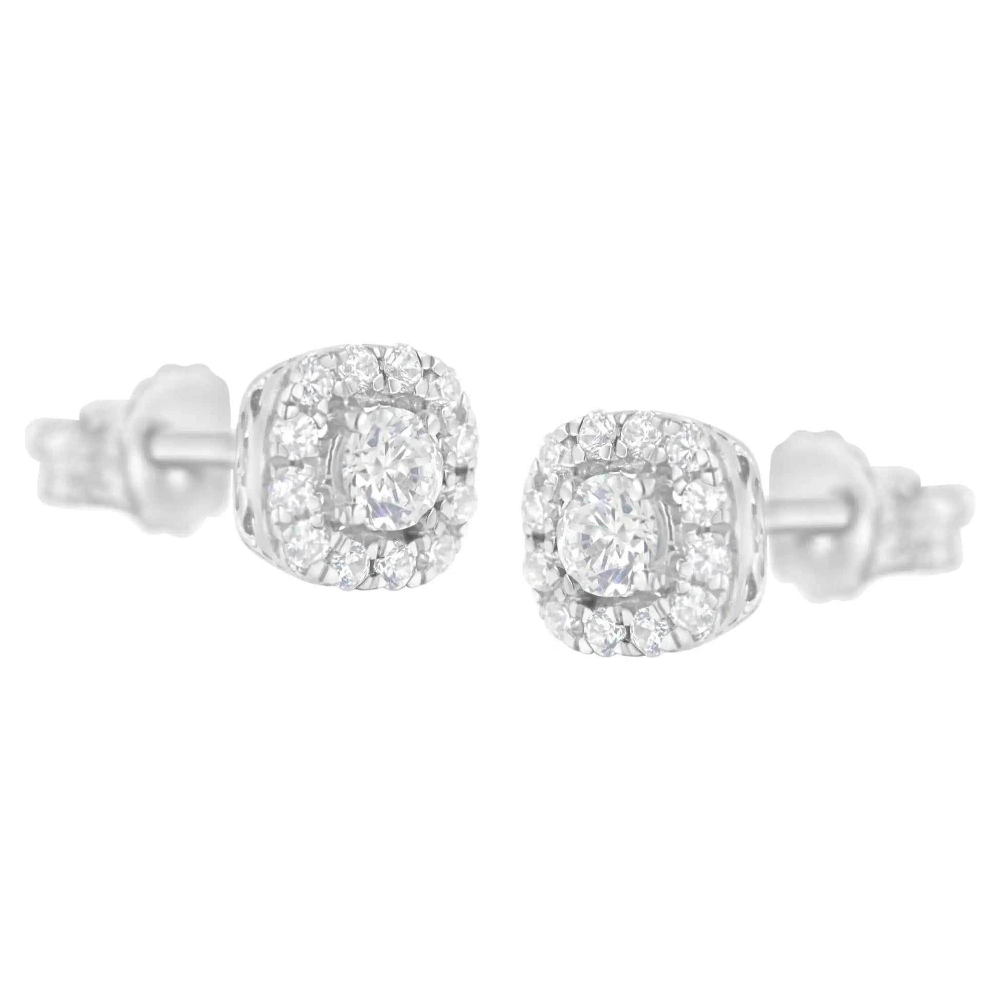 .925 Sterling Silver 1/2 cttw Brilliant Round - Cut Diamond Solitaire with Halo Stud Earring (I - J, I2 - I3) - Jaazi Intl