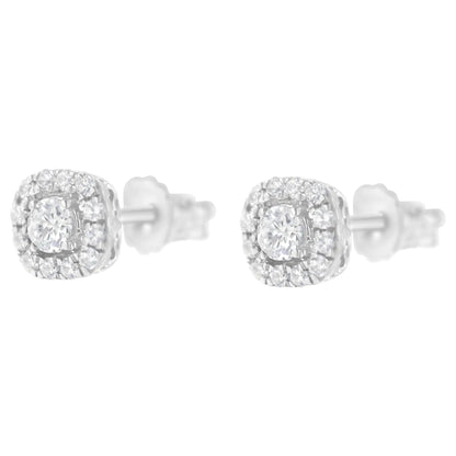 .925 Sterling Silver 1/2 cttw Brilliant Round - Cut Diamond Solitaire with Halo Stud Earring (I - J, I2 - I3) - Jaazi Intl