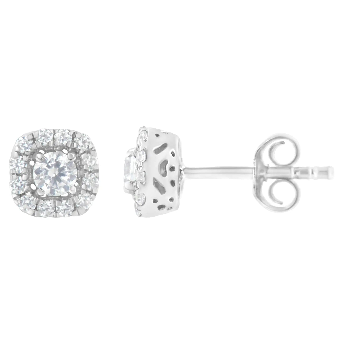 .925 Sterling Silver 1/2 cttw Brilliant Round - Cut Diamond Solitaire with Halo Stud Earring (I - J, I2 - I3) - Jaazi Intl