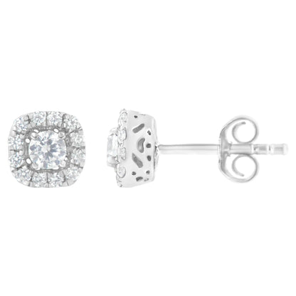 .925 Sterling Silver 1/2 cttw Brilliant Round - Cut Diamond Solitaire with Halo Stud Earring (I - J, I2 - I3) - Jaazi Intl