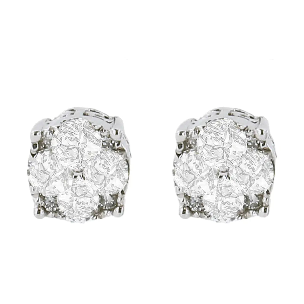 .925 Sterling Silver 1/2 Cttw Cttw Prong Set Lab Grown Round Diamond Cluster Stud Earring (F - G Color, SI1 - SI2 Clarity) - Jaazi Intl